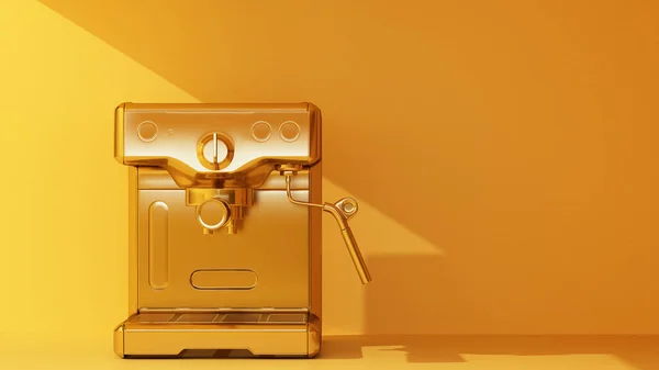 Arany Kávéfőző Narancssárga Háttérrel Renderelés — Stock Fotó