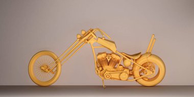 Uzun turuncu motosiklet manzaralı. 3d oluşturma