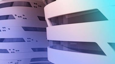 Gelecekçi mimari formların yakın çekimi. 3d oluşturma