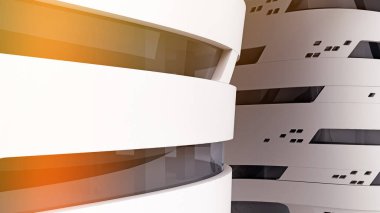 Gelecekçi mimari formların yakın çekimi. 3d oluşturma