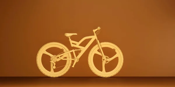 Gelbes Fahrrad Auf Braunem Hintergrund Seitenansicht Darstellung — Stockfoto