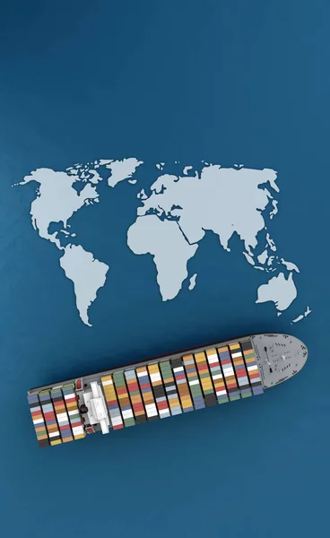 Earth Map Mockup Container Ship Stay Sea Top View Rendering Imagem De Stock