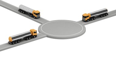 Benzin tankerinin farklı yönlerden gittiği şablon alanı. 3d oluşturma