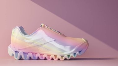 Pastel gradyan ve fotokopi alanı olan yüksek tabanlı bir spor ayakkabı. 3d oluşturma