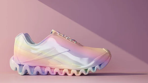 Ein Sneaker Mit Hoher Sohle Pastellfarbenem Farbverlauf Mit Kopierraum Darstellung lizenzfreie Stockfotos