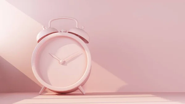 Pink Solid Color Alarm Clock Numbers Copy Space Rendering Imagem De Stock