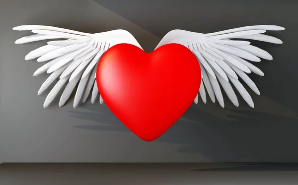Heart Symbol Wings Ray Light Rendering — 图库照片