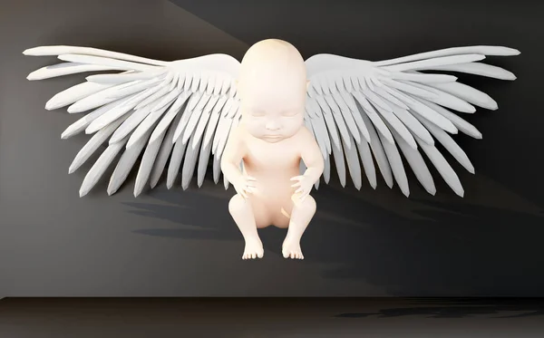 Human Newborn Wings Ray Light Front View Rendering — Stockfoto