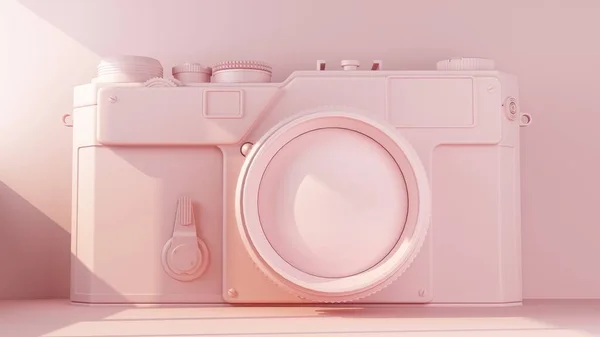 粉色固体色彩复古相机 3D渲染 — 图库照片