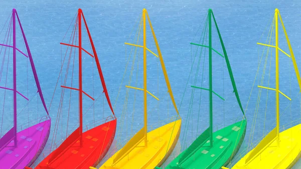 Row Yachts Different Solid Colors Rendering — Foto Stock