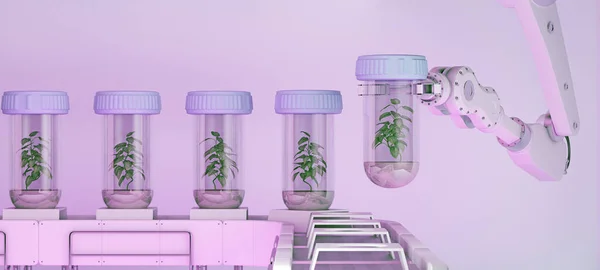 Robotic Plant Capsule Line Purple Toned Rendering — Φωτογραφία Αρχείου