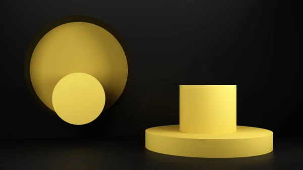 Render Composition Circle Cylinder Black Yellow Colors Rendering — Zdjęcie stockowe