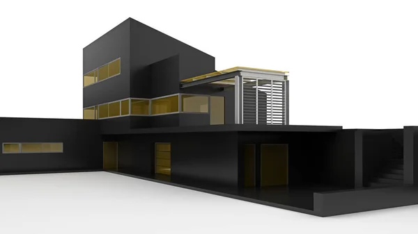 Modern Minimalistic Black Villa Exterior Front View Copy Space Rendering — Stock Photo, Image