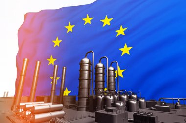 siyah fabrika önünde bayrak Avrupa Birliği. 3D render