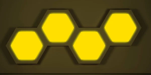 Gelb Vier Sechseckige Zellen Wand Darstellung — Stockfoto