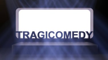 Trajikomik kelimeli boş ekran. 3d oluşturma