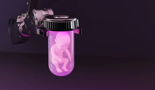 Brazo Robótico Sostiene Cápsula Con Embrión Con Espacio Copia Negro —  Fotos de Stock