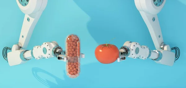 Domatesten vitamin üretme teknolojisi kavramı. 3d oluşturma
