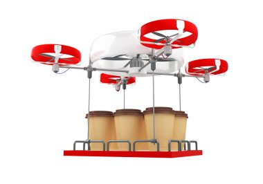 Beyaz kahve fincanlarıyla izole edilmiş drone. 3d oluşturma