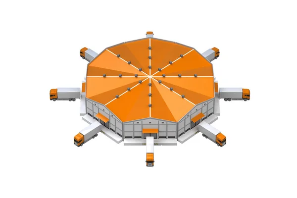 Armazém Com Caminhões Direções Direção Renderização — Fotografia de Stock