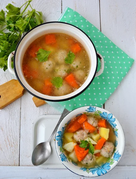 Soup with meat balls and pumkin — Stock Photo, Image