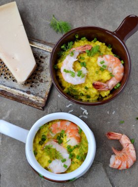 arpa karides kabuğu çıkarılmış tane risotto