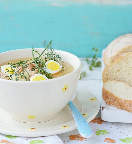 Fish soup with eggs — Stock Photo, Image