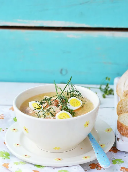 Fish soup with eggs — Stock Photo, Image