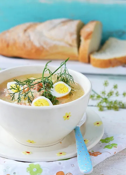 Fish soup with eggs — Stock Photo, Image