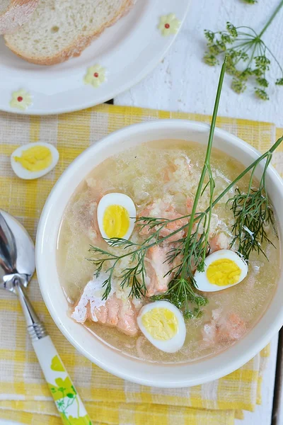 Fish soup with eggs — Stock Photo, Image