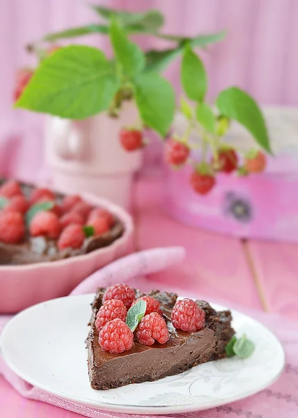 Chocolade en framboos tart — Stockfoto