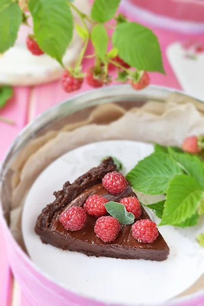 Schokolade und Himbeertorte — Stockfoto