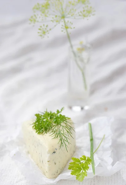 Cheese with herbs. — Stock Photo, Image