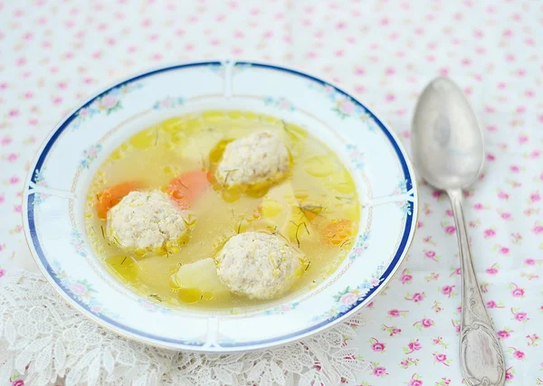 Chicken soup with meat boll — Stock Photo, Image