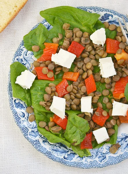 Salada de espinafre e lentilha — Fotografia de Stock