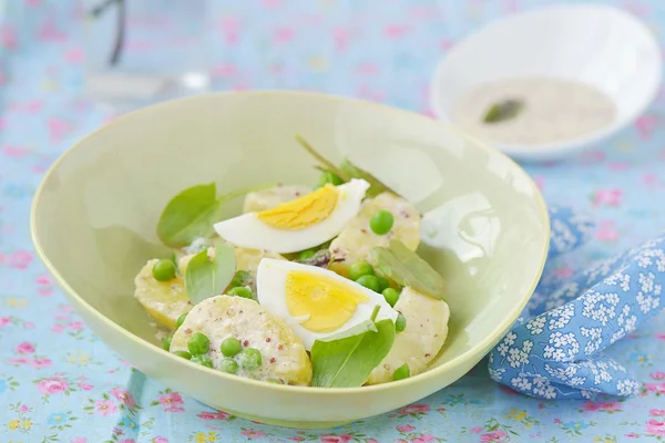 Spring potato salad with sorrel and eggs — Stock Photo, Image