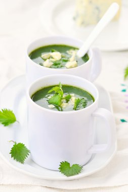 wild nettle cream soup with blue cheese  .