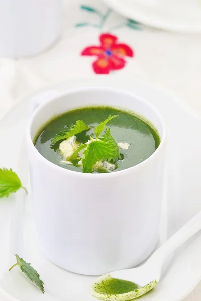Wild nettle cream soup with blue cheese  . — Stockfoto