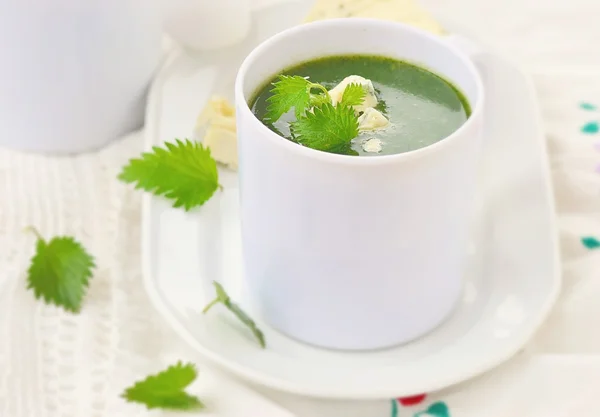Wild nettle cream soup with blue cheese  . — Stockfoto