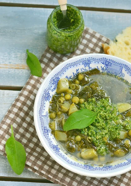 Vegetable soup with pesto sauce — Stock Image Vegetable soup with pesto sauce Stock Photo
