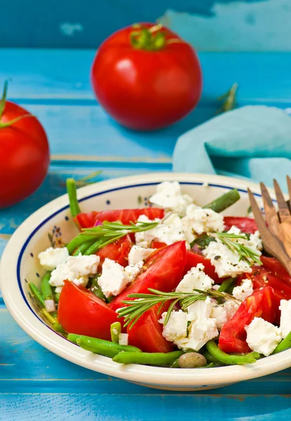 Sallad från gröna bönor och tomater — Stockfoto