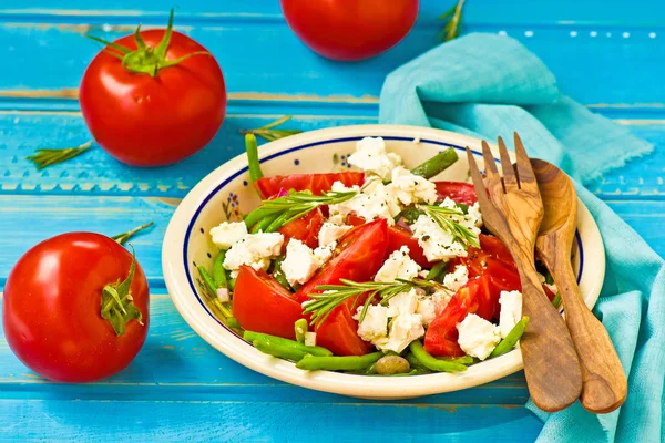 Salat aus grünen Bohnen und Tomaten — Stockfoto