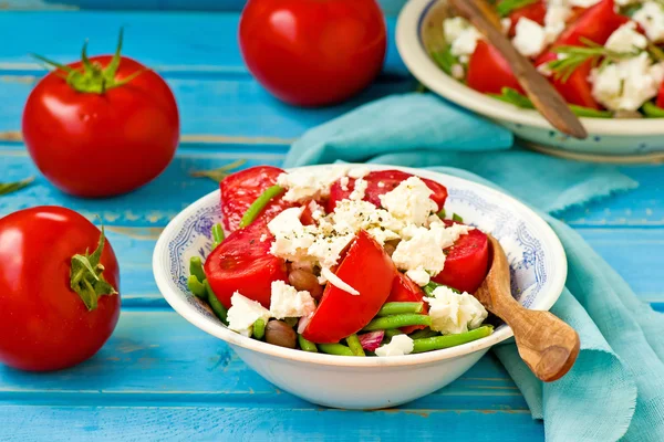 Salat aus grünen Bohnen und Tomaten — Stockfoto