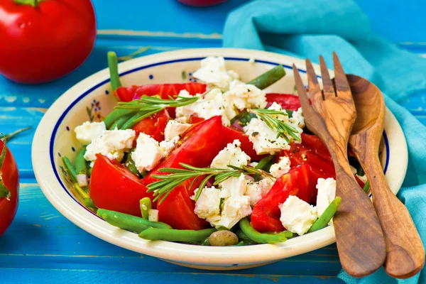 Salat aus grünen Bohnen und Tomaten — Stockfoto