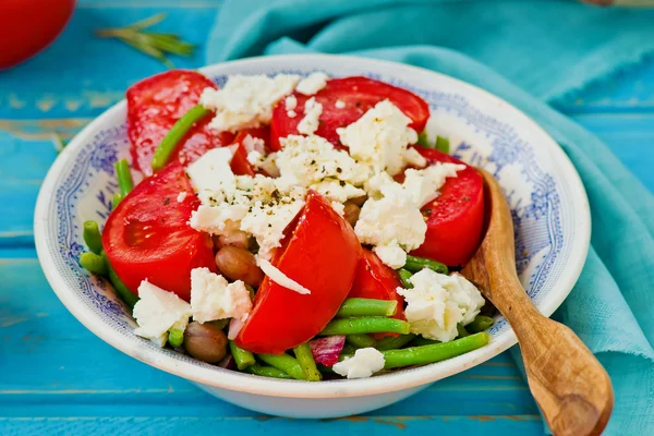 Salat aus grünen Bohnen und Tomaten — Stockfoto