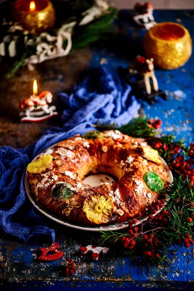 Bolo Rei Traditional Portuguese Christmas Cak — Stock Photo, Image