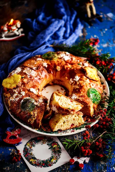 Bolo Rei Traditional Portuguese Christmas Cak — Stock Photo, Image