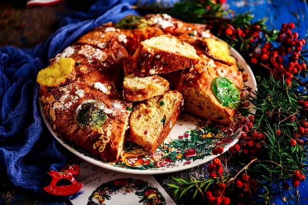 Bolo Rei Traditionelle Portugiesische Weihnachtskuchen — Stockfoto