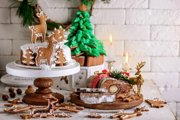 Pasticcini Tradizionali Natalizi Cupcake Stollen Pan Zenzero Tre — Foto Stock