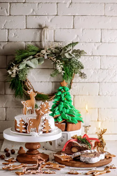 Doces Tradicionais Natal Cupcake Stollen Gingerbread Tre — Fotografia de Stock
